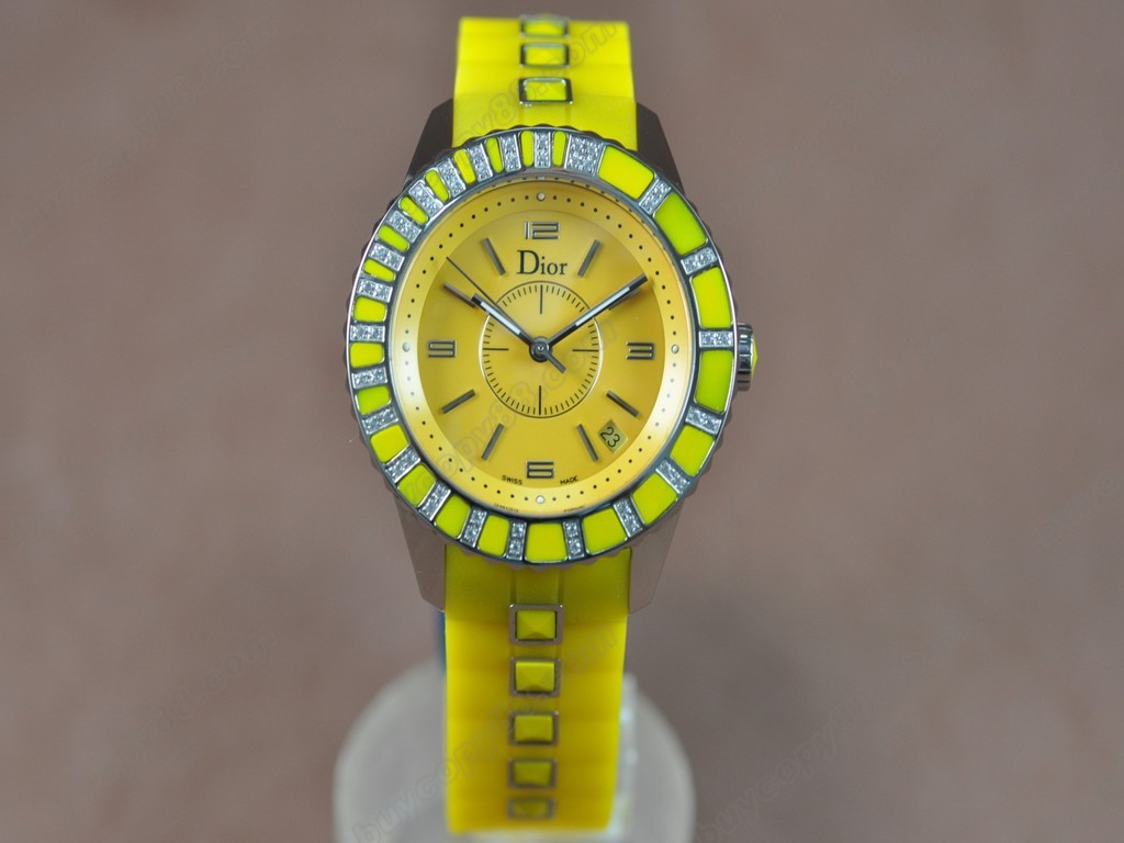 迪奧【男女兼用】 Christal Jewellery Mid SS/RU Yellow Swiss Eta 2824-2 自動機芯搭載0