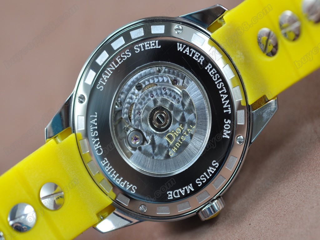 迪奧【男女兼用】 Christal Jewellery Mid SS/RU Yellow Swiss Eta 2824-2 自動機芯搭載3