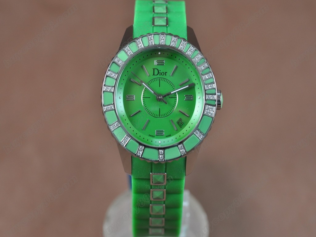 迪奧【男女兼用】Christal Jewellery Mid SS/RU Green Swiss Eta 2824-2 自動機芯搭載0