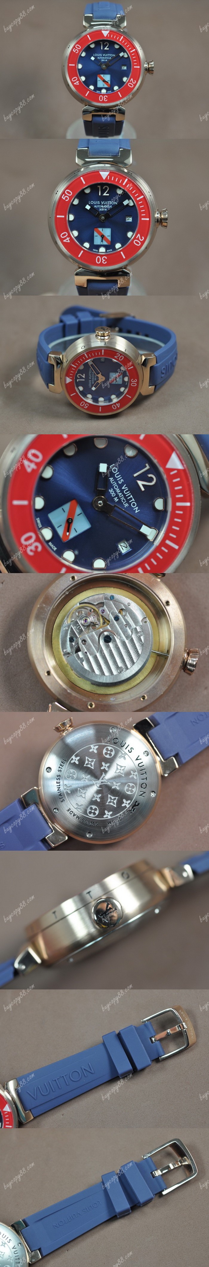  路易威登Louis Vuitton Tambour Diving Ⅱ 玫瑰金/RU Blue Dial A-ST17自動機芯搭載0