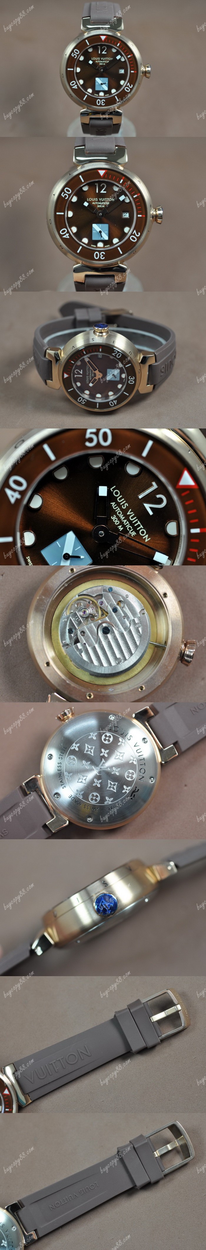  路易威登Louis Vuitton Tambour Diving Ⅱ 玫瑰金/RU Brown Dial A-ST17自動機芯搭載0