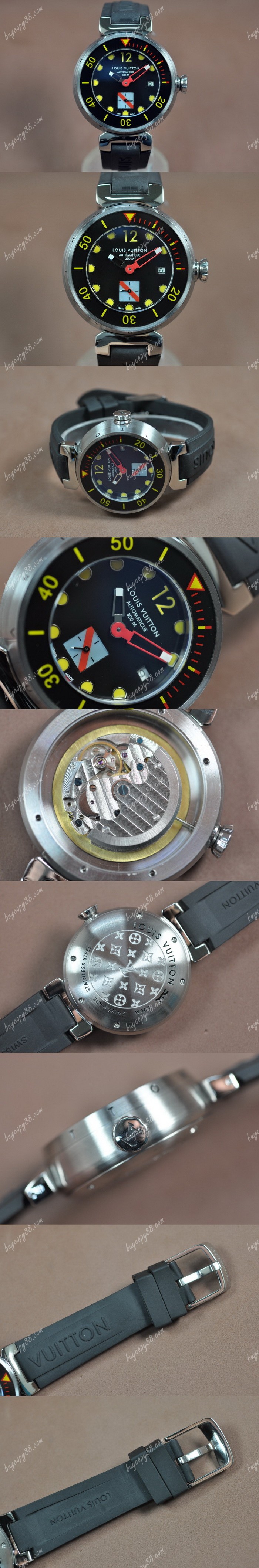  路易威登Louis Vuitton Tambour Diving Ⅱ SS/RU Black Dial A-ST17自動機芯搭載0