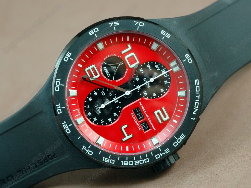 保時捷【男性用】 Porsche Design Watches Flat 6 Limited Chrono SS/RU Red Asia 7750 自動機芯搭載1