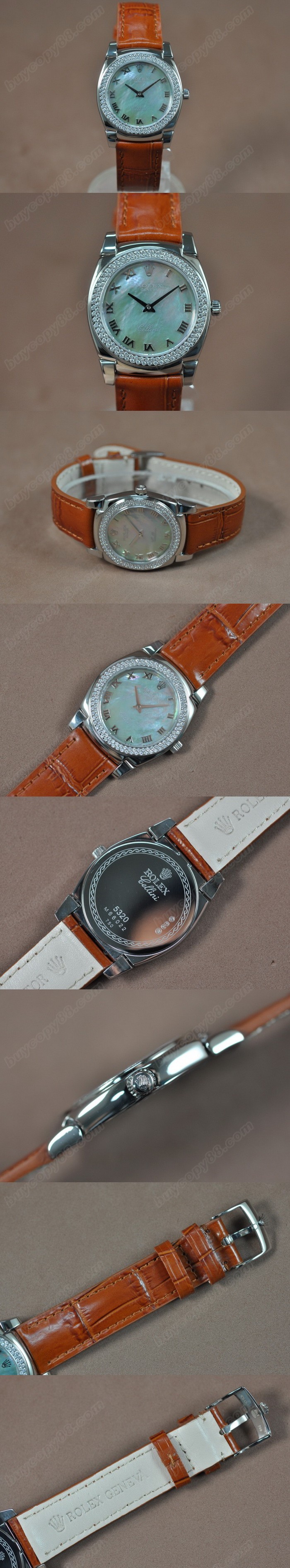  勞力士 Watches Cellini 32mm SS/LE Diam Bel Pearl 綠 文字盤 Ronda 762 石英機芯 搭 載   0