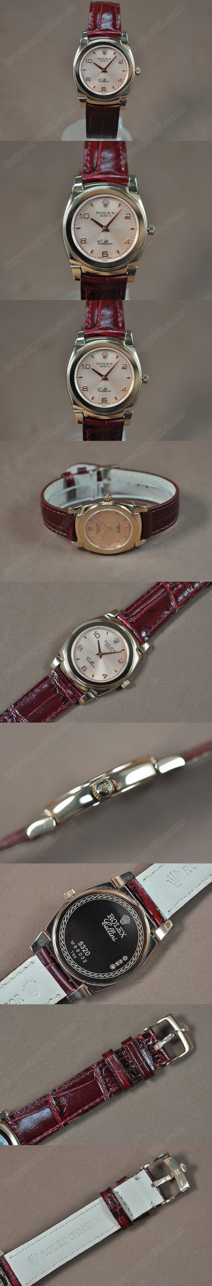 勞力士 Watches Cellini 32mm 玫瑰金/LE 金色 文字盤 Ronda 762 石英機芯 搭 載0