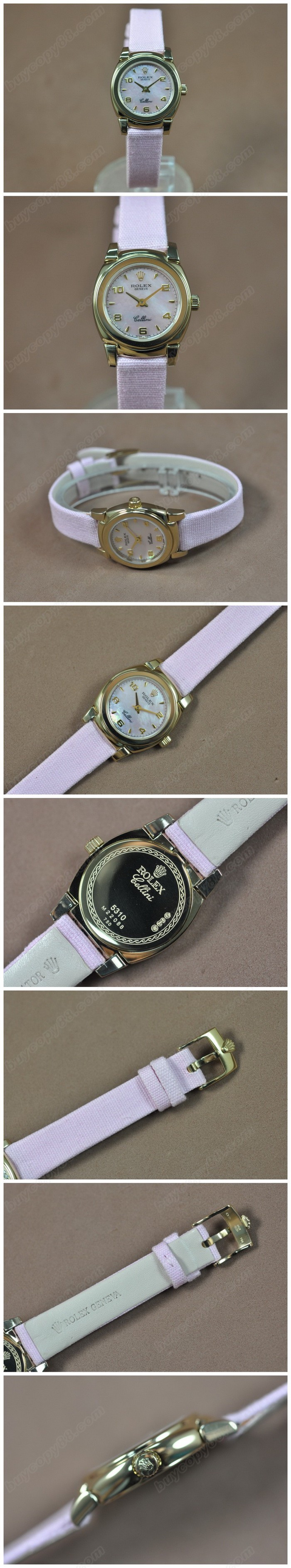  勞力士 Watches Cellini 26mm YG/LE Pearl ピンク 文字盤 Ronda 762 石英機芯 搭 載   0