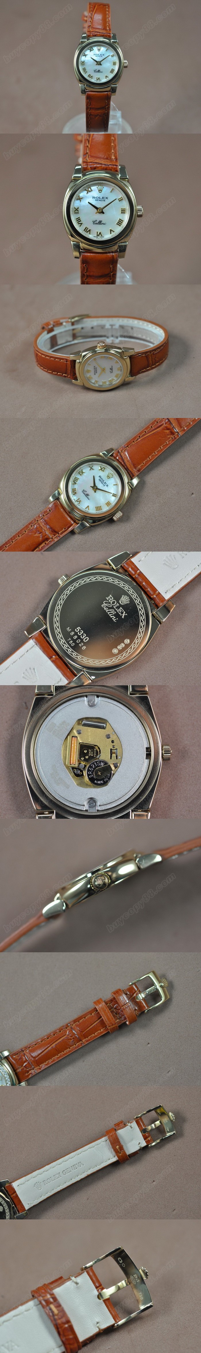 勞力士 Watches Cellini 26mm YG/LE Pearl 白 文字盤 Ronda 762 石英機芯 搭 載 0