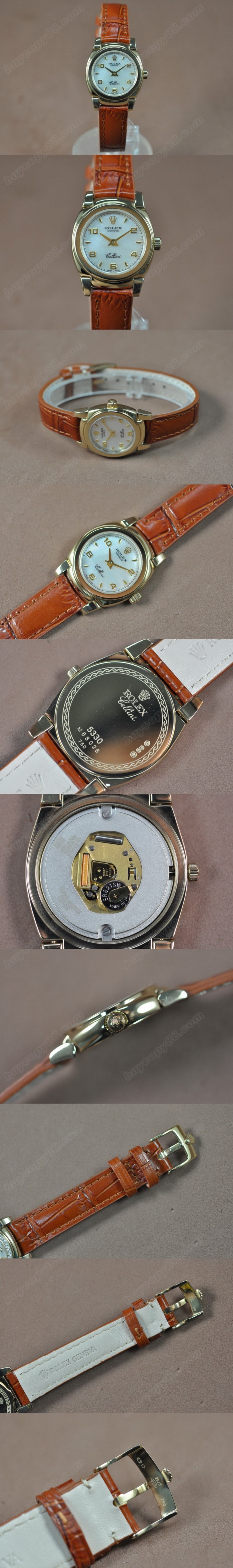 勞力士 Watches Cellini 26mm YG/LE Pearl 白 文字盤 Ronda 762 石英機芯 搭 載 0