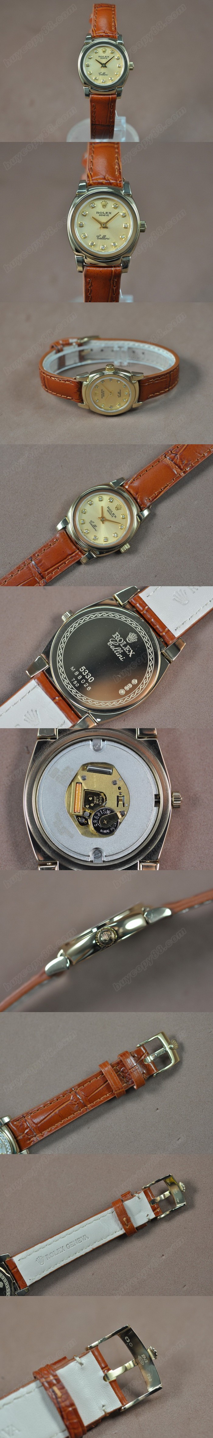 勞力士 Watches Cellini 26mm YG/LE 金色 文字盤 Ronda 762 石英機芯 搭 載0