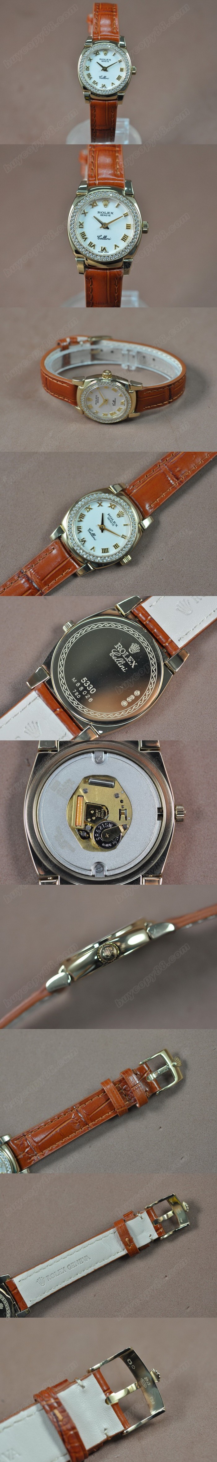  勞力士 Watches Cellini 26mm YG/LE Diam Bel 白 文字盤 Ronda 762 石英機芯 搭 載   0