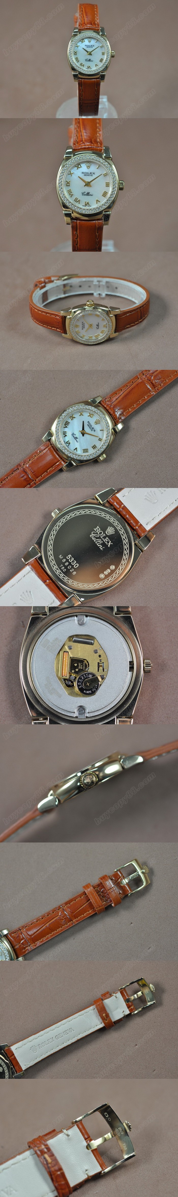 勞力士 Watches Cellini 26mm YG/LE Diam Bel Pearl 白 文字盤 Ronda 762 石英機芯 搭 載 0