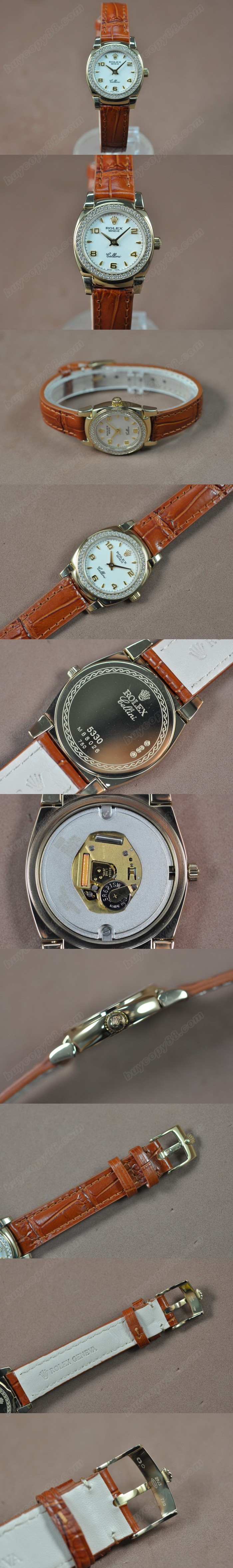  勞力士 Watches Cellini 26mm YG/LE Diam Bel Pearl 白 文字盤 Ronda 762 石英機芯 搭 載   0