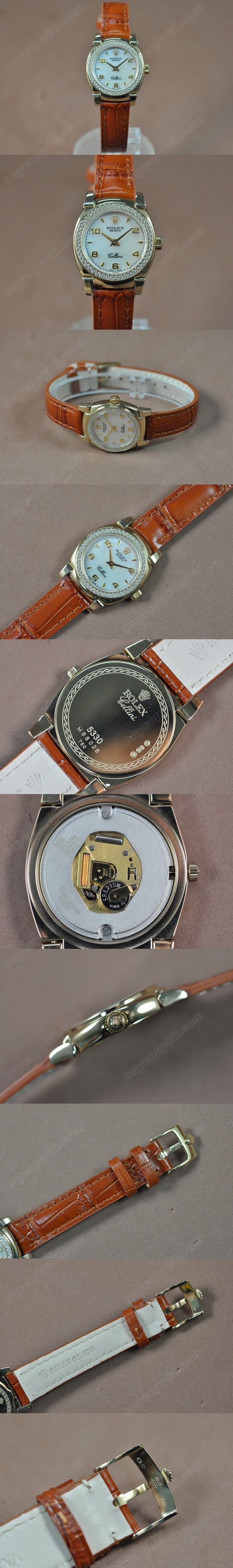 勞力士 Watches Cellini 26mm YG/LE Diam Bel Pearl 白 文字盤 Ronda 762 石英機芯 搭 載0