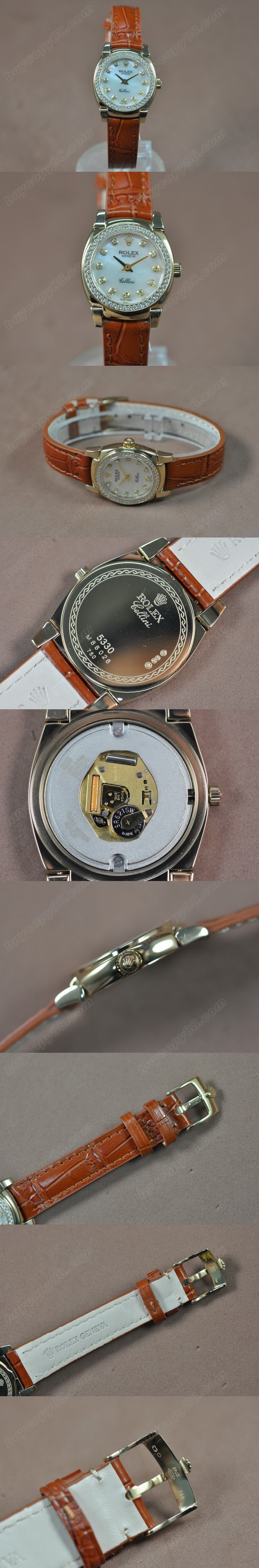 勞力士 Watches Cellini 26mm YG/LE Diam Bel Pearl 白 文字盤 Ronda 762 石英機芯 搭 載 0