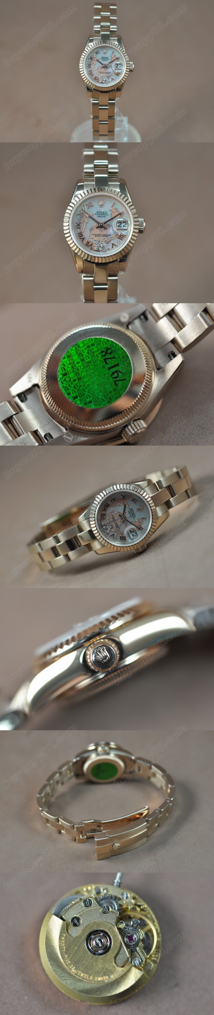 勞力士 Watches DateJust 26mm 2011 Flora 玫瑰金 Pearl 白 A-2671-2 自動機芯 搭 載 0