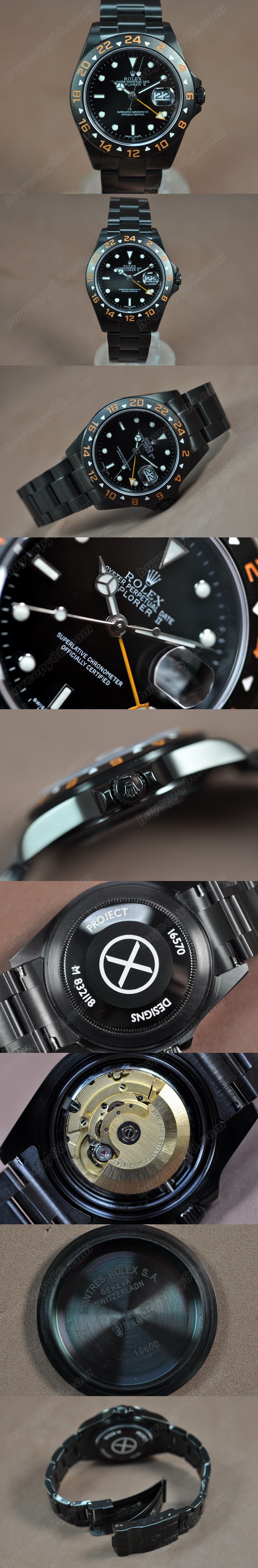 勞力士 Watches Explorer Ⅱ Full PVD 黑 文字盤 Asia 2836-2 GMT 自動機芯 搭 載 0