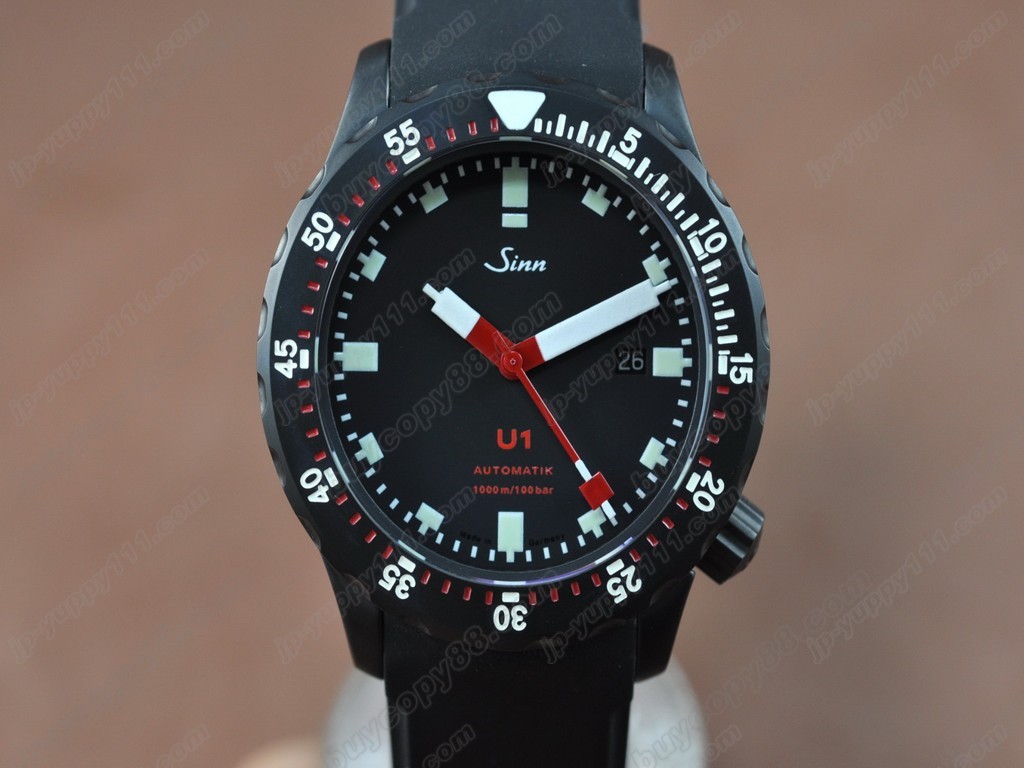 Sinn德製軍錶【男性用】 U1 PVD/RU Black Swiss Eta 2824-2自動機芯搭載．振頻每小時 28,800 次1