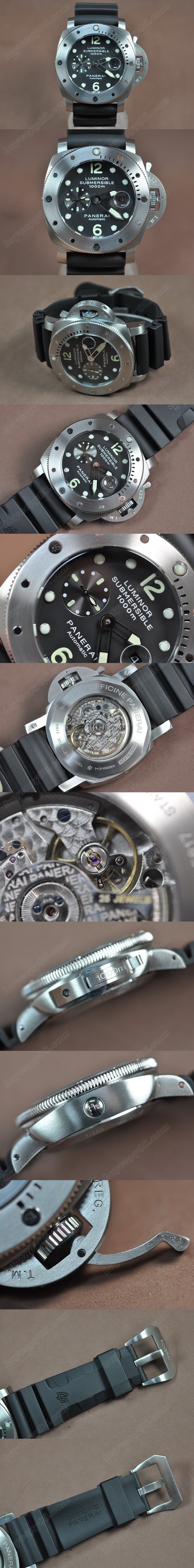 沛納海 Watches Submessible 47mm SS/RU 黑 文字盤 亞洲 21J 自動機芯 搭 載0