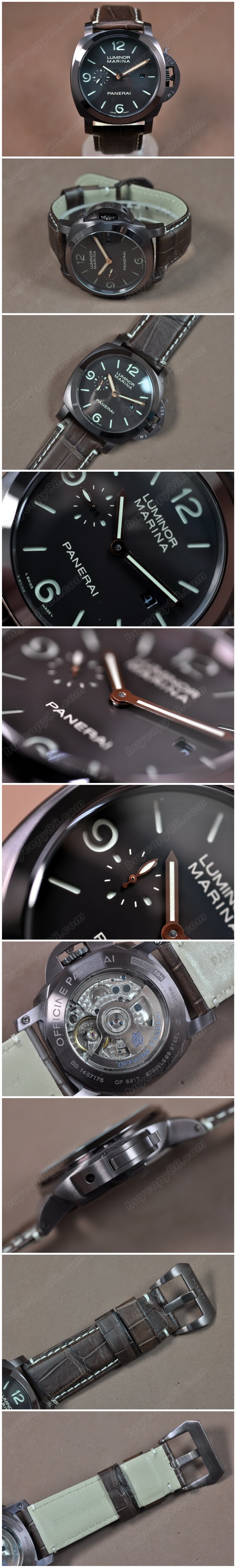 沛納海 Watches Luminor Marina 44mm 咖啡色 Case 黑 文字盤 Asia 自動機芯 搭 載 21J0