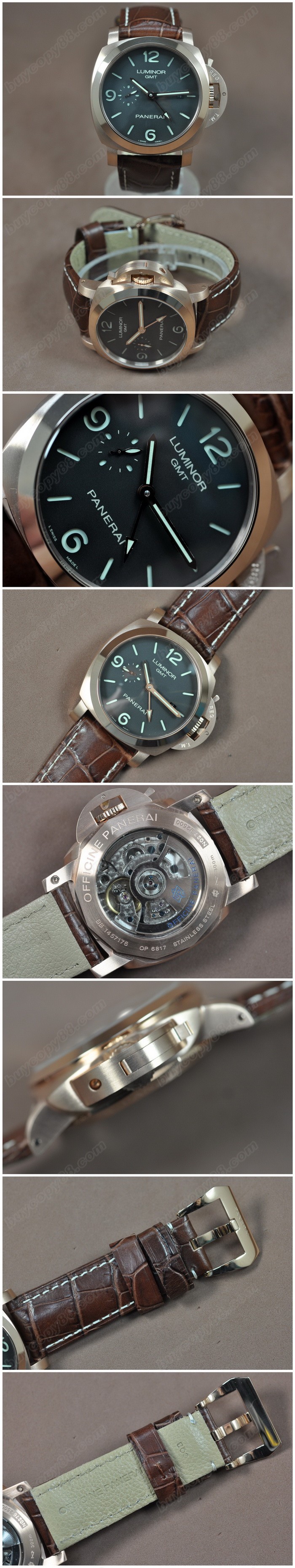 沛納海 Watches Luminor Marina GMT 44mm SS/LE 黑 文字盤 Asia 自動機芯 搭 載 21J0