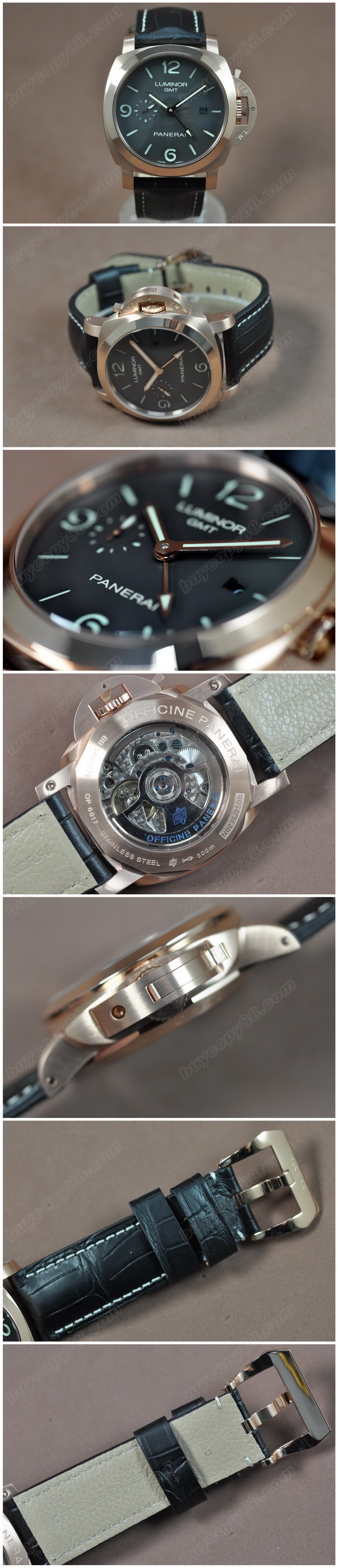 沛納海 Watches Luminor Marina GMT 44mm SS/LE 黑 文字盤 Asia 自動機芯 搭 載 21J 0