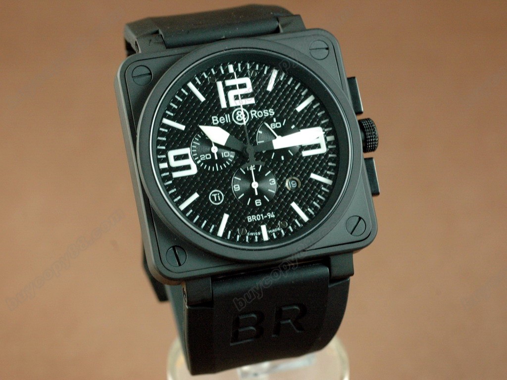 Bell & Ross【男性用】 BR Instrument 01-94 Chrono PVD C/F Black 46mm Swiss Etaクオーツ搭載5