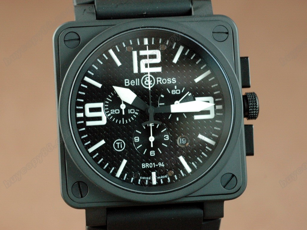 Bell & Ross【男性用】 BR Instrument 01-94 Chrono PVD C/F Black 46mm Swiss Etaクオーツ搭載4