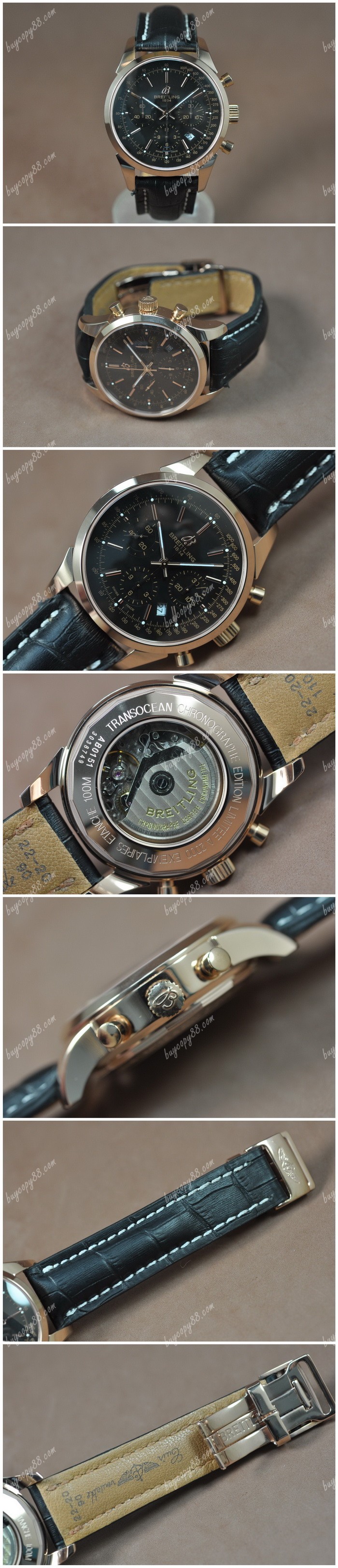 百年靈Breitling Transocean Chrono 玫瑰金/LE Black Dial A-7750自動機芯搭載0