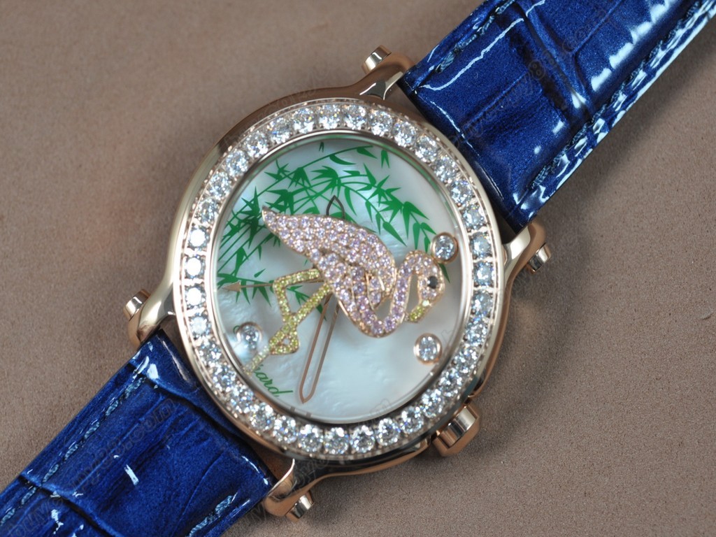 蕭邦錶【女性用】Happy Sports Animal Kingdom RG/LE Diam White Dial Swiss 石英機芯搭載5