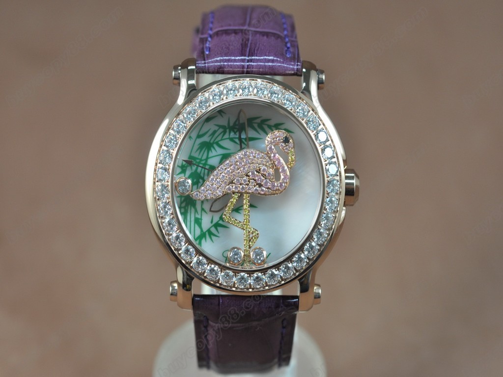 蕭邦錶【女性用】Happy Sports Animal Kingdom RG/LE Diam White Dial Swiss 石英機芯搭載8