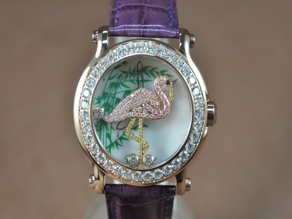 蕭邦錶【女性用】Happy Sports Animal Kingdom RG/LE Diam White Dial Swiss 石英機芯搭載7