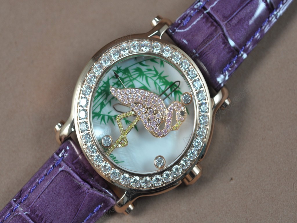 蕭邦錶【女性用】Happy Sports Animal Kingdom RG/LE Diam White Dial Swiss 石英機芯搭載5