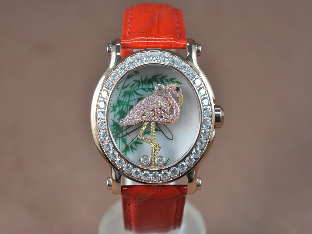 蕭邦錶【女性用】Happy Sports Animal Kingdom RG/LE Diam White Dial Swiss 石英機芯搭載8