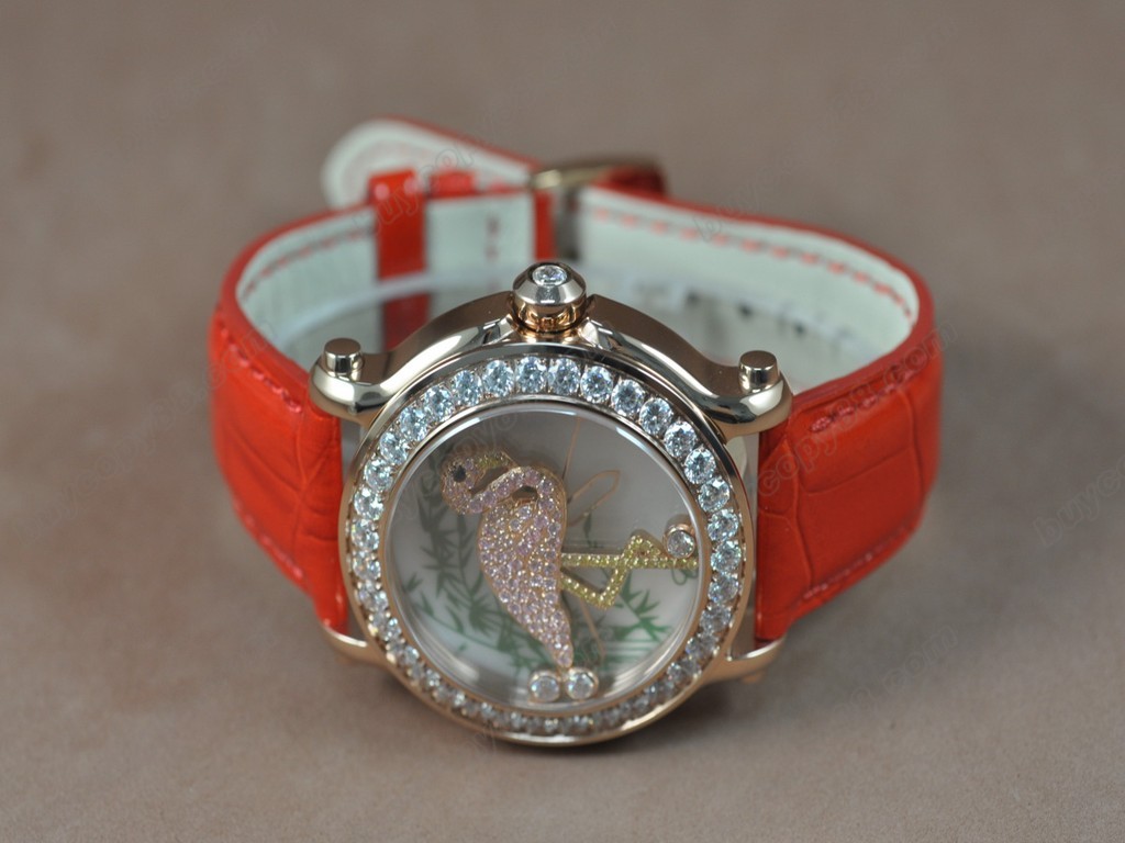 蕭邦錶【女性用】Happy Sports Animal Kingdom RG/LE Diam White Dial Swiss 石英機芯搭載6