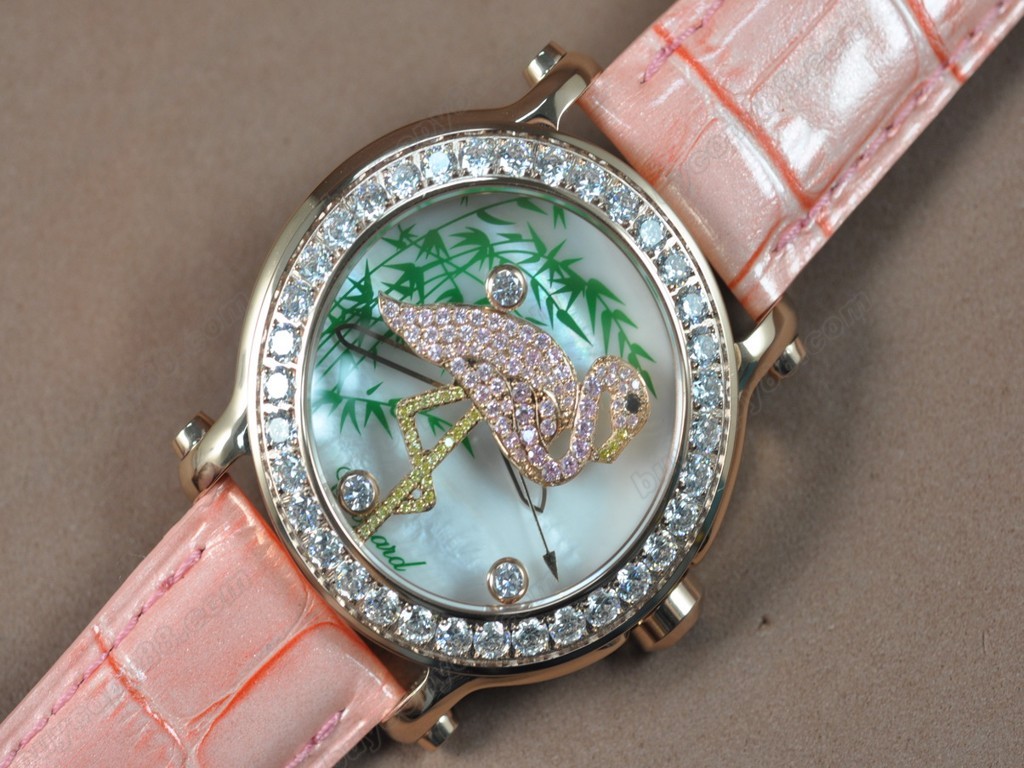 蕭邦錶【女性用】Happy Sports Animal Kingdom RG/LE Diam White Dial Swiss石英機芯搭載5