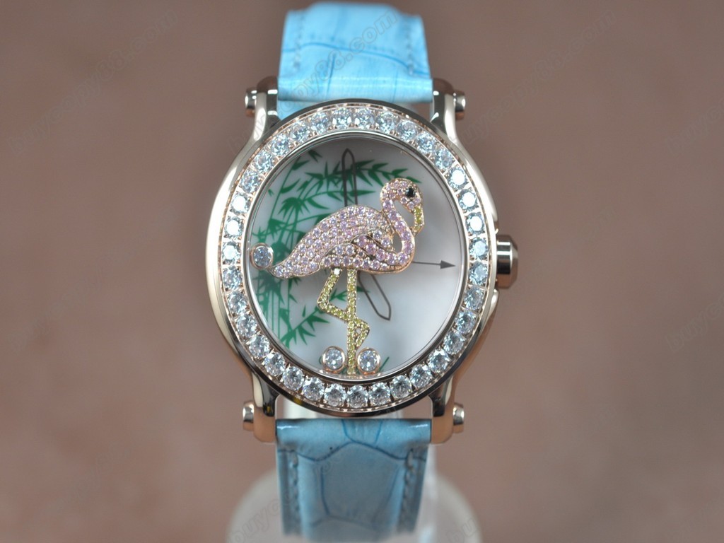 蕭邦錶【女性用】Happy Sports Animal Kingdom RG/LE Diam White Dial Swiss 石英機芯搭載8