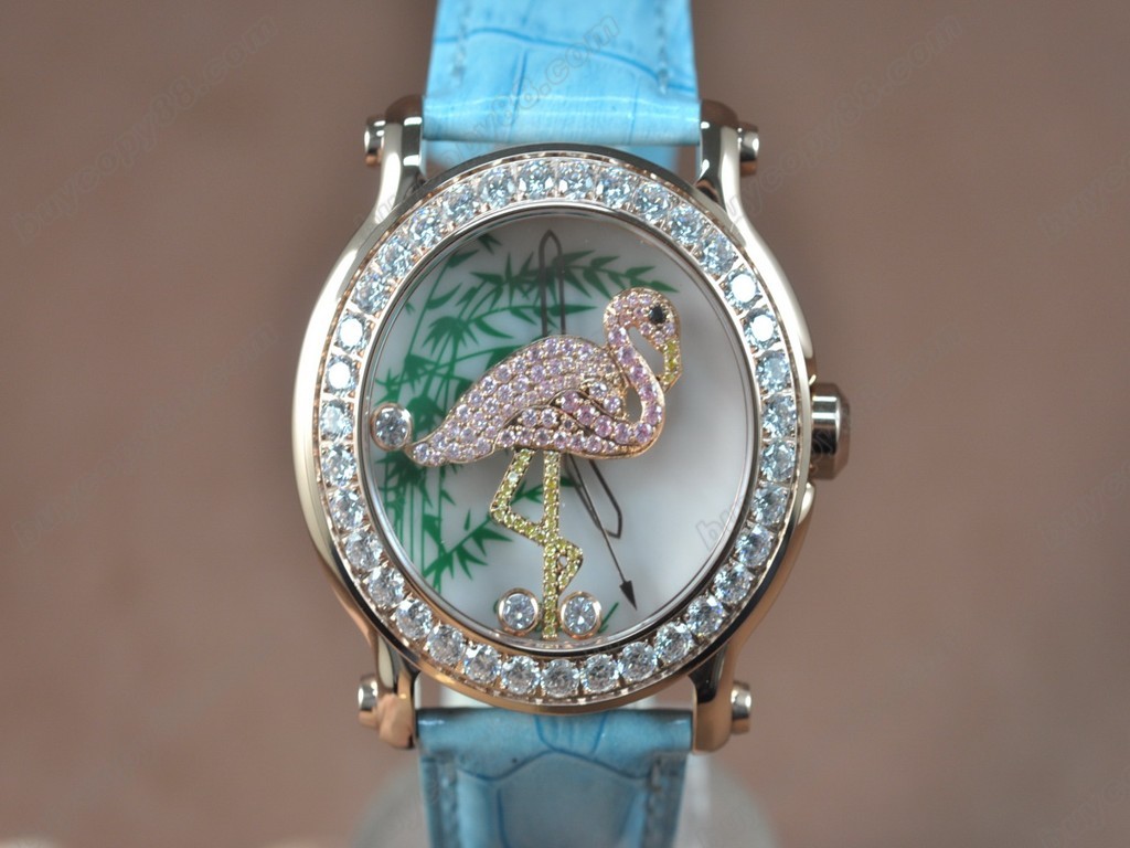 蕭邦錶【女性用】Happy Sports Animal Kingdom RG/LE Diam White Dial Swiss 石英機芯搭載7