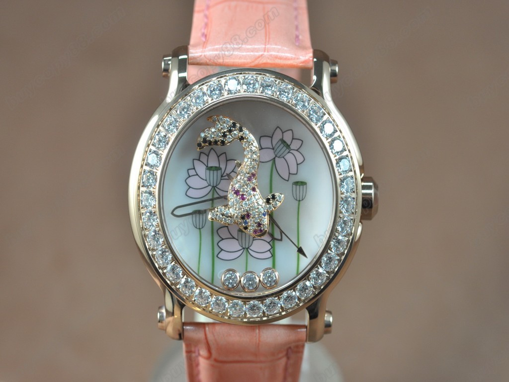 蕭邦錶【女性用】Happy Sports Animal Kingdom RG/LE Diam White Dial Swiss 石英機芯搭載6