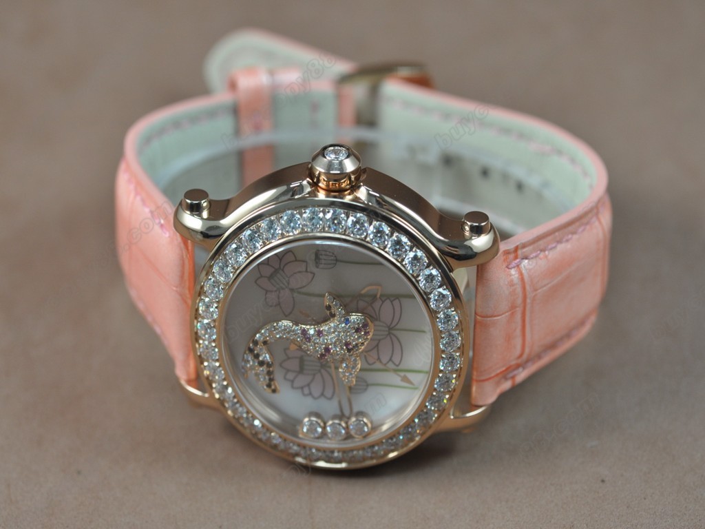 蕭邦錶【女性用】Happy Sports Animal Kingdom RG/LE Diam White Dial Swiss 石英機芯搭載5