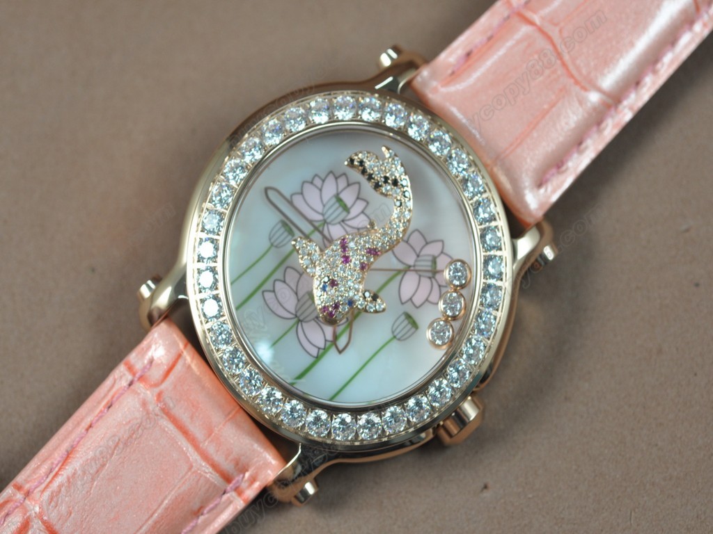 蕭邦錶【女性用】Happy Sports Animal Kingdom RG/LE Diam White Dial Swiss 石英機芯搭載4