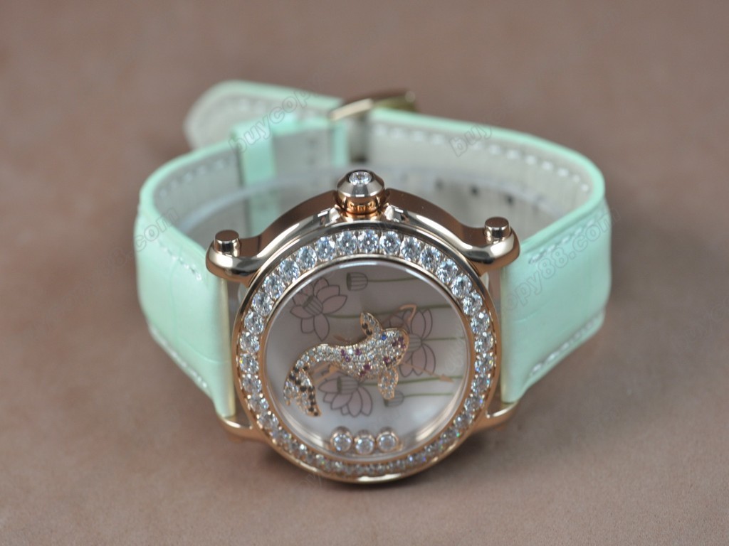 蕭邦錶【女性用】Happy Sports Animal Kingdom RG/LE Diam White Dial Swiss 石英機芯搭載2