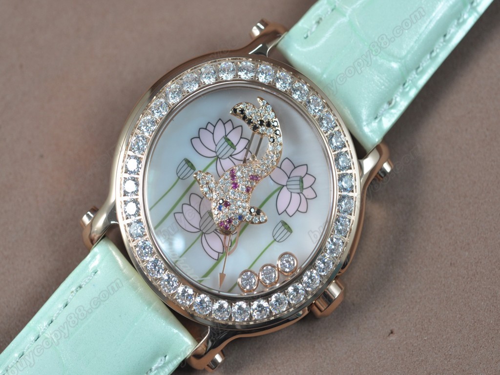 蕭邦錶【女性用】Happy Sports Animal Kingdom RG/LE Diam White Dial Swiss 石英機芯搭載3