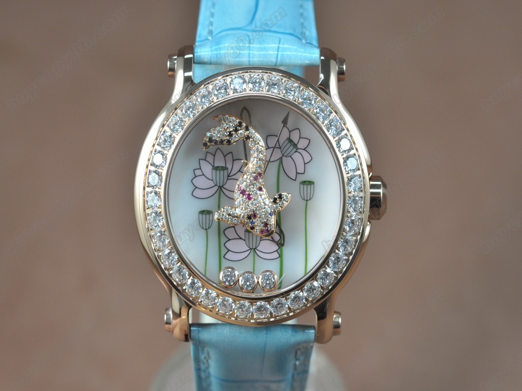 蕭邦錶【女性用】Happy Sports Animal Kingdom RG/LE Diam White Dial Swiss 石英機芯搭載6