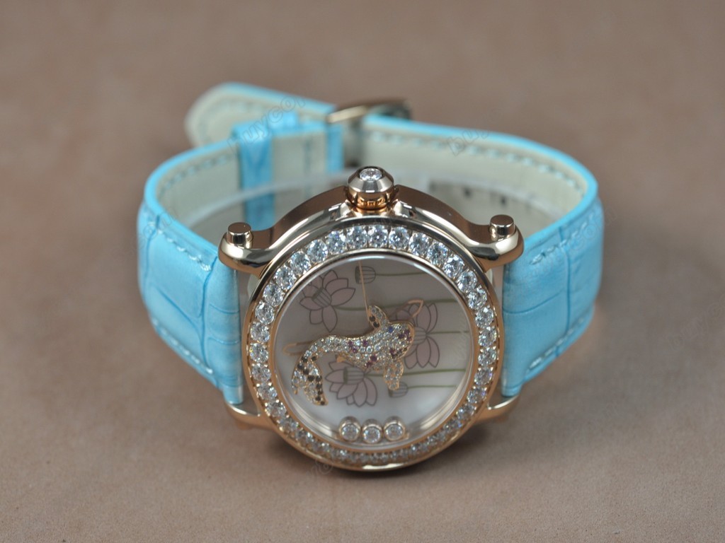 蕭邦錶【女性用】Happy Sports Animal Kingdom RG/LE Diam White Dial Swiss 石英機芯搭載5