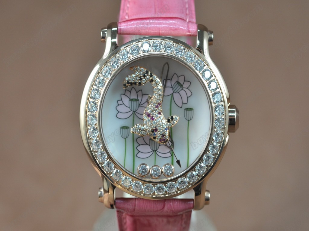 蕭邦錶【女性用】Happy Sports Animal Kingdom RG/LE Diam White Dial Swiss石英機芯搭載1