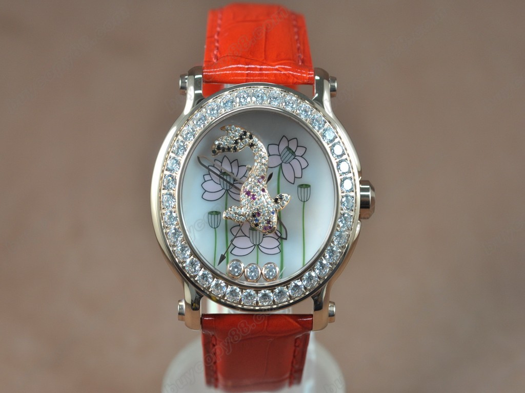 蕭邦錶【女性用】Happy Sports Animal Kingdom RG/LE Diam White Dial Swiss 石英機芯搭載7