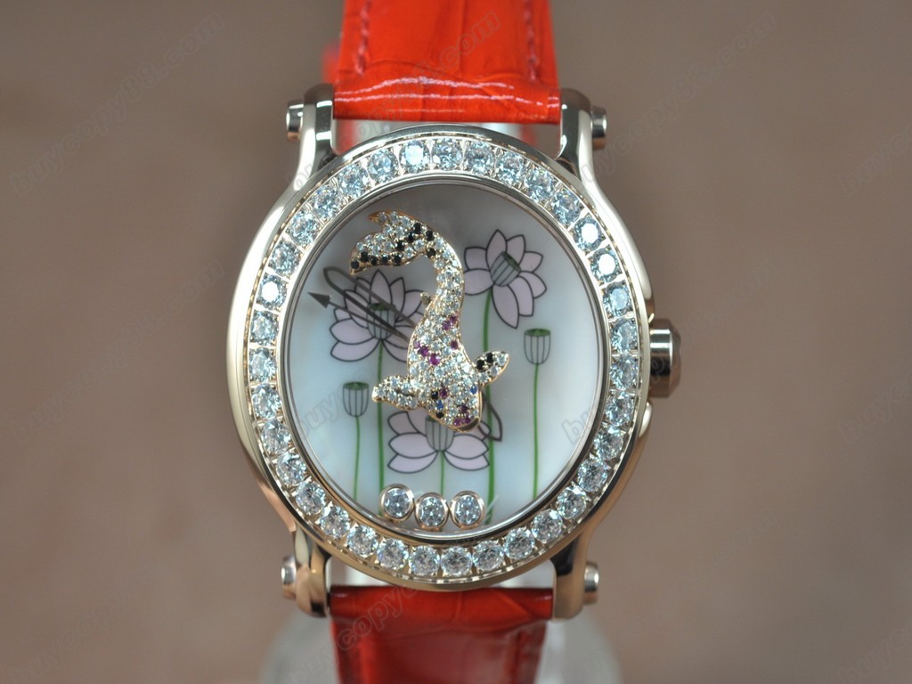 蕭邦錶【女性用】Happy Sports Animal Kingdom RG/LE Diam White Dial Swiss 石英機芯搭載6