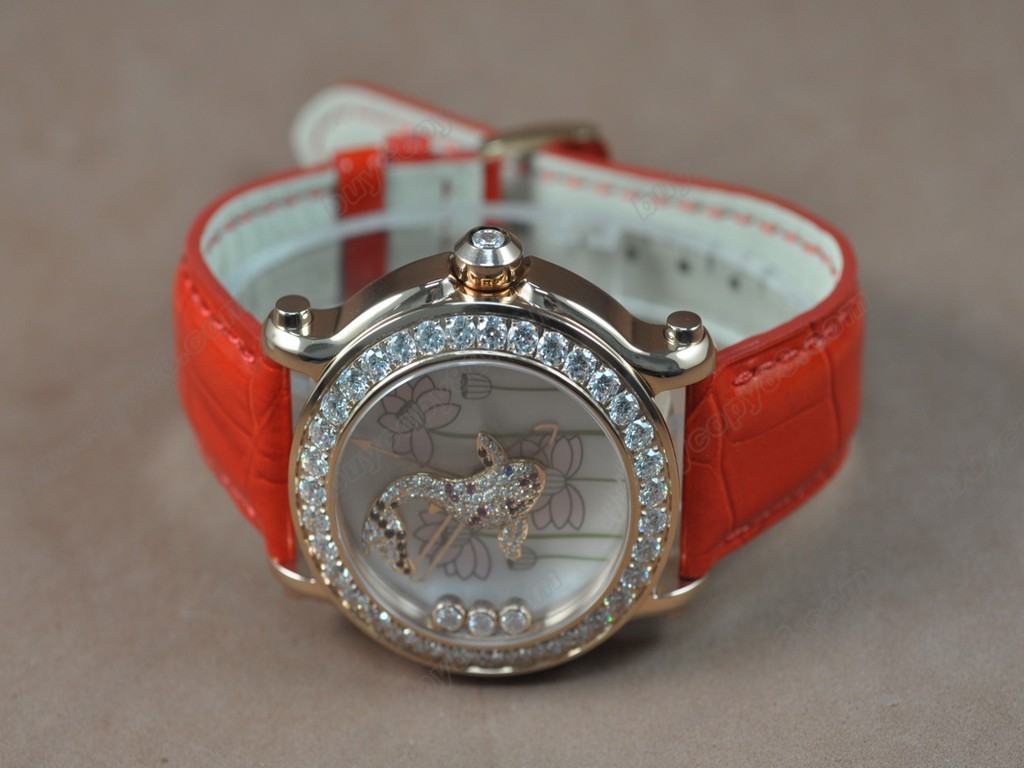 蕭邦錶【女性用】Happy Sports Animal Kingdom RG/LE Diam White Dial Swiss 石英機芯搭載5