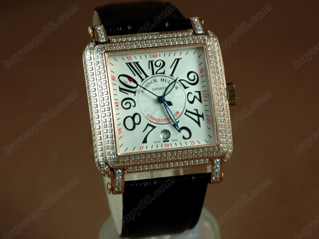 法蘭克穆勒【男性用】 Conquistador Bezel Diamond RG Case White Dial, Black Strap Japan 自動機芯搭載8