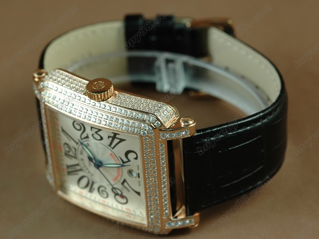 法蘭克穆勒【男性用】 Conquistador Bezel Diamond RG Case White Dial, Black Strap Japan 自動機芯搭載12